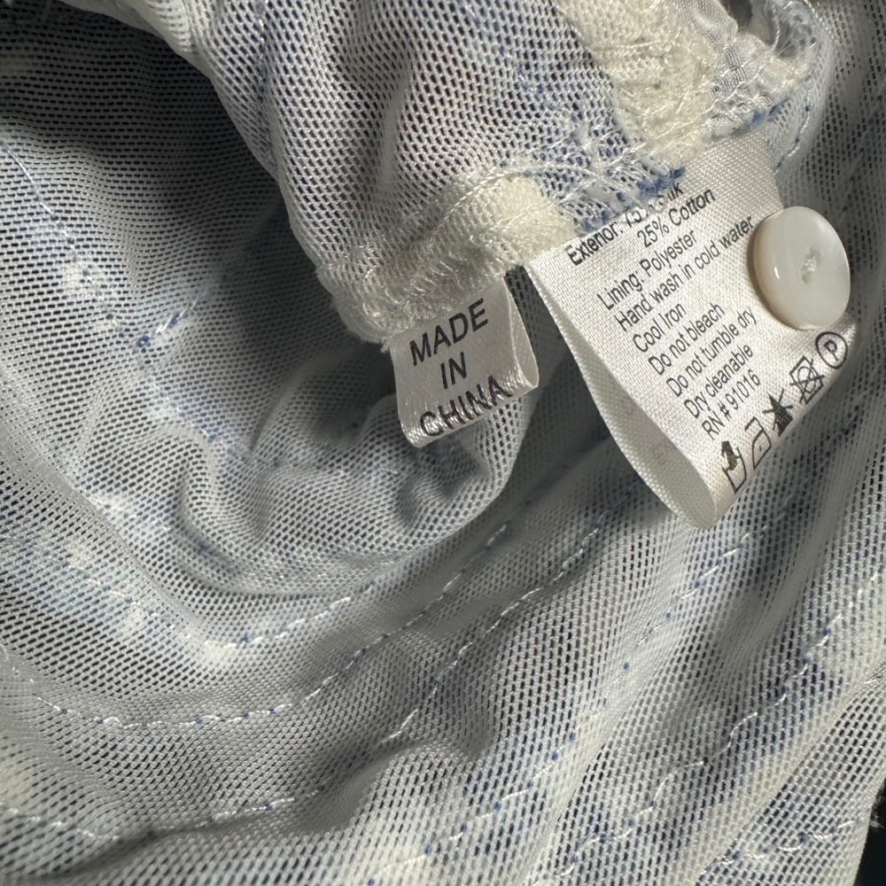 Obstinee by Ika Silk Cotton Blue White Striped Embroidered Button Blouse Size 10 - Picture 7 of 7